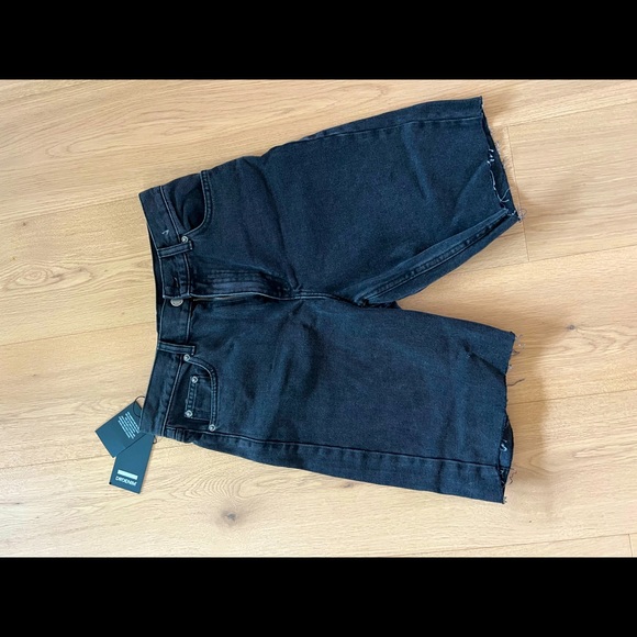 Long charcoal grey biker style jean shorts - Picture 2 of 5